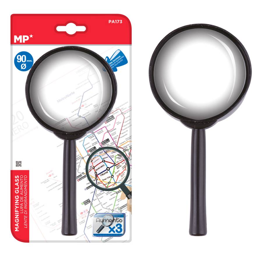 MP μεγεθυντικός φακός PA173, x3, 90mm, πλαστικός με γυάλινο φακό, μαύρος PA173