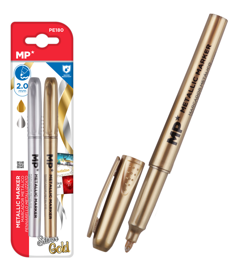 MP σετ μαρκαδόρων με μεταλλικά χρώματα PE180, 2mm, χρυσό & ασημί PE180