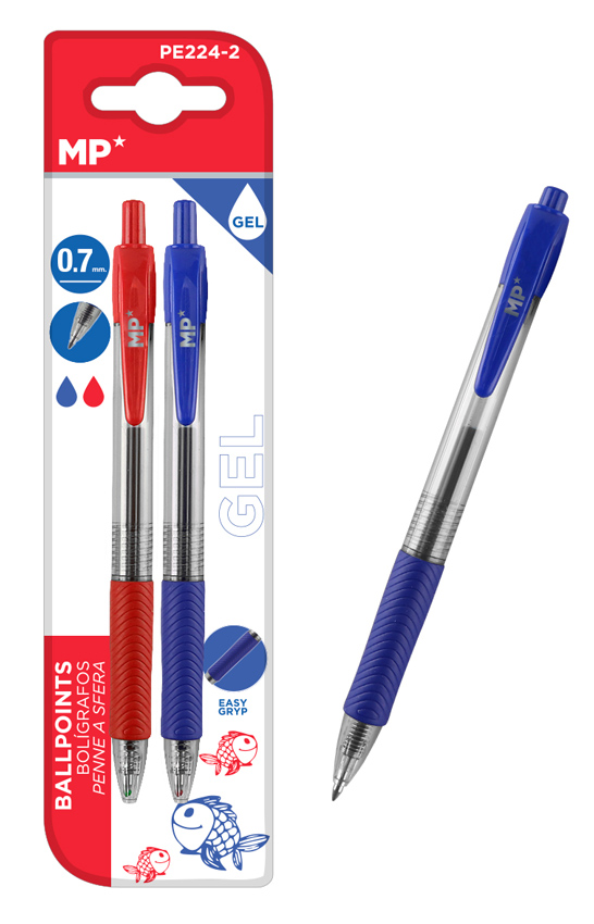 MP στυλό διαρκείας gel PE224-2, 0.7mm, μπλε & κόκκινο, 2τμχ PE224-2