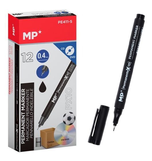 MP ανεξίτηλος μαρκαδόρος PE411-S για CD-DVD, 0.4mm, μαύρος, 12τμχ PE411-S