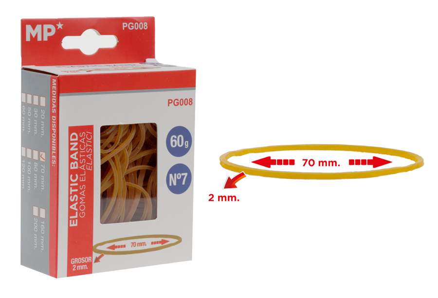 MP λαστιχάκια συσκευασίας PG008 σε κουτί, No7, 2x70mm, 60g PG008