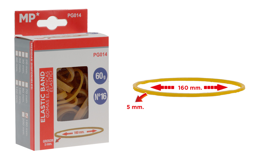 MP λαστιχάκια συσκευασίας PG014 σε κουτί, No16, 5x160mm, 60g PG014