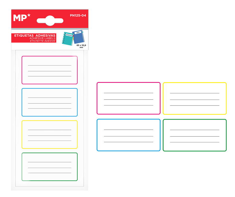 MP αυτοκόλλητες ετικέτες τετραδίων PN125-04, 65x32.6mm, 4 χρώματα, 24τμχ PN125-04
