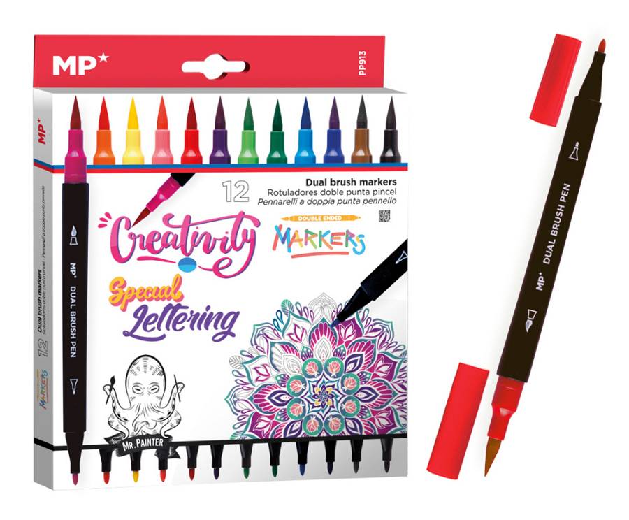 MP σετ χρωματιστών μαρκαδόρων PP913 με διπλή μύτη, 12τμχ PP913