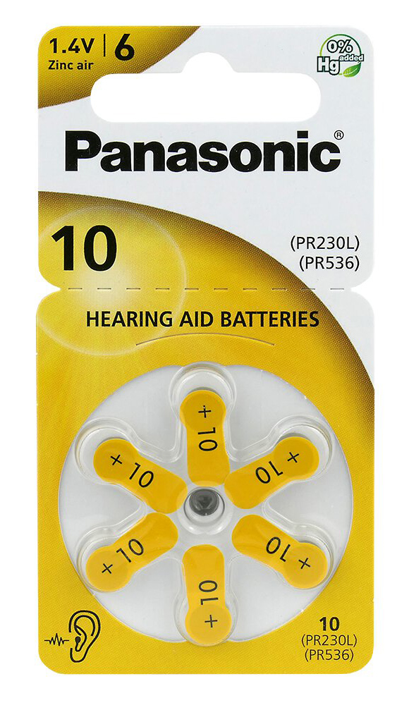 PANASONIC μπαταρίες ακουστικών βαρηκοΐας PR10, mercury free, 1.4V, 6τμχ PR10