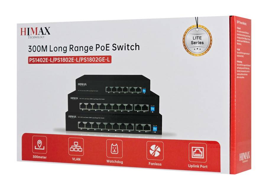 HIMAX PoE switch PS1802E-L, 8x Ethernet PoE & 2x Ethernet θύρες, έως 100Mbps PS1802E-L