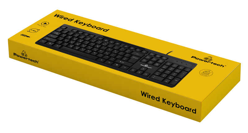 POWERTECH πληκτρολόγιο PT-1069, ενσύρματο, multimedia, EN/GR, μαύρο PT-1069