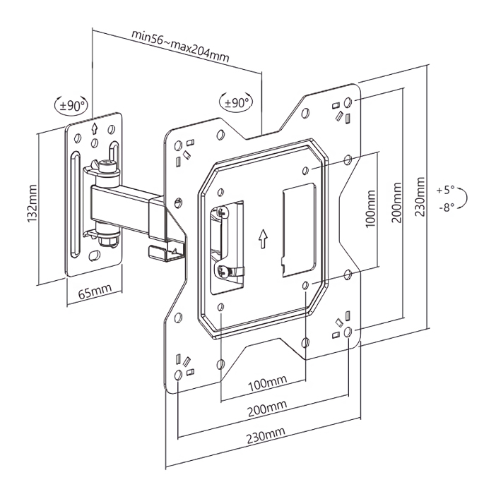 POWERTECH επιτοίχια βάση τηλεόρασης PT-1128, 23-43, έως 30kg, full motion PT-1128