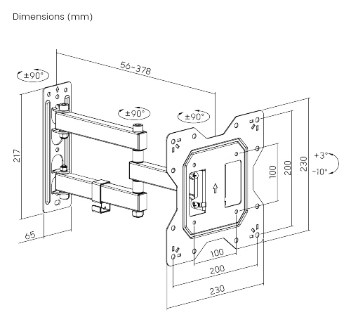 POWERTECH επιτοίχια βάση τηλεόρασης PT-1129, 23-43, έως 30kg, full motion PT-1129