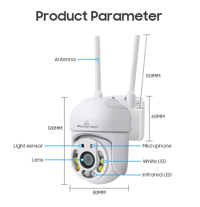 POWERTECH smart κάμερα PT-1144, 2MP, Wi-Fi, PTZ, IP65 PT-1144