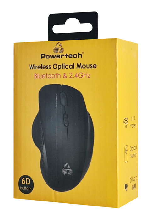 POWERTECH ασύρματο ποντίκι PT-1165, 2.4GHz & Bluetooth, 1600DPI, μαύρο PT-1165
