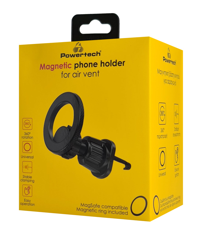 POWERTECH βάση smartphone αυτοκινήτου PT-1240, αεραγωγού, μαγνητική, μαύρη PT-1240