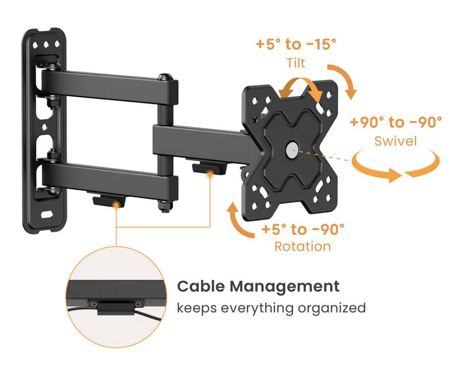 POWERTECH επιτοίχια βάση τηλεόρασης PT-1279, 13-32, έως 20kg, full motion PT-1279