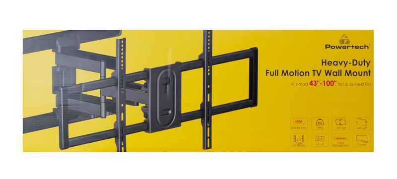 POWERTECH επιτοίχια βάση τηλεόρασης PT-1280, 43-100, έως 60kg, full motion PT-1280