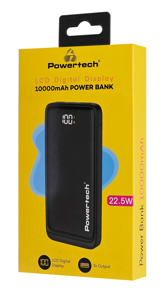 POWERTECH power bank PT-1326 με οθόνη, 10000mAh, 22.5W, μαύρο PT-1326