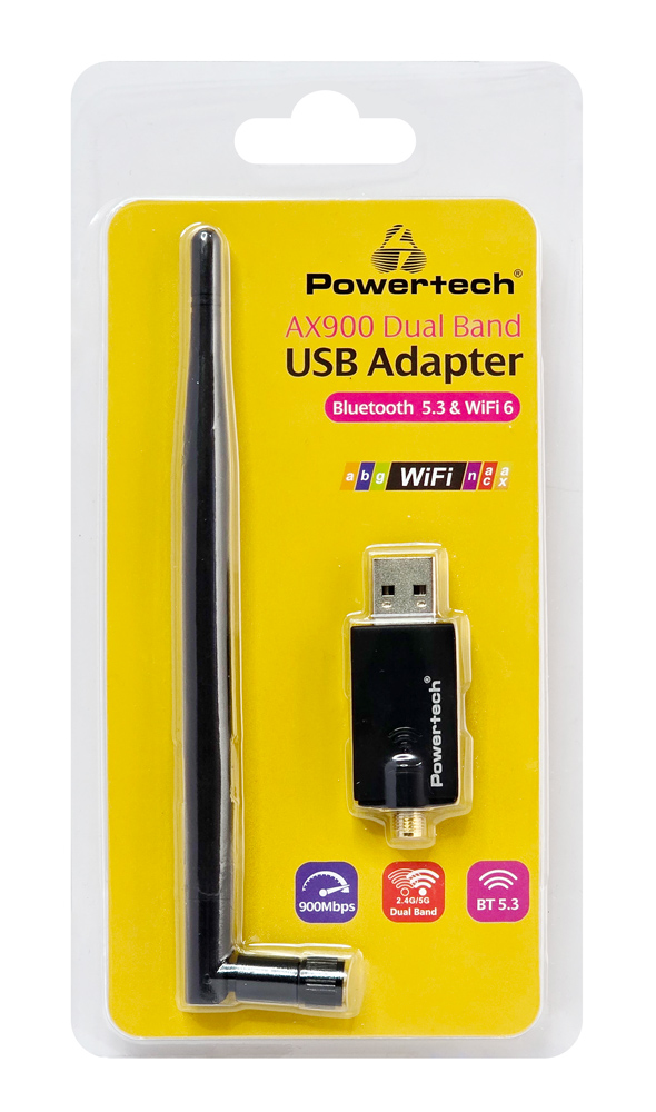 POWERTECH ασύρματος USB αντάπτορας δικτύου & Bluetooth 5.3 PT-1386, 900Mbps WiFi 6 PT-1386
