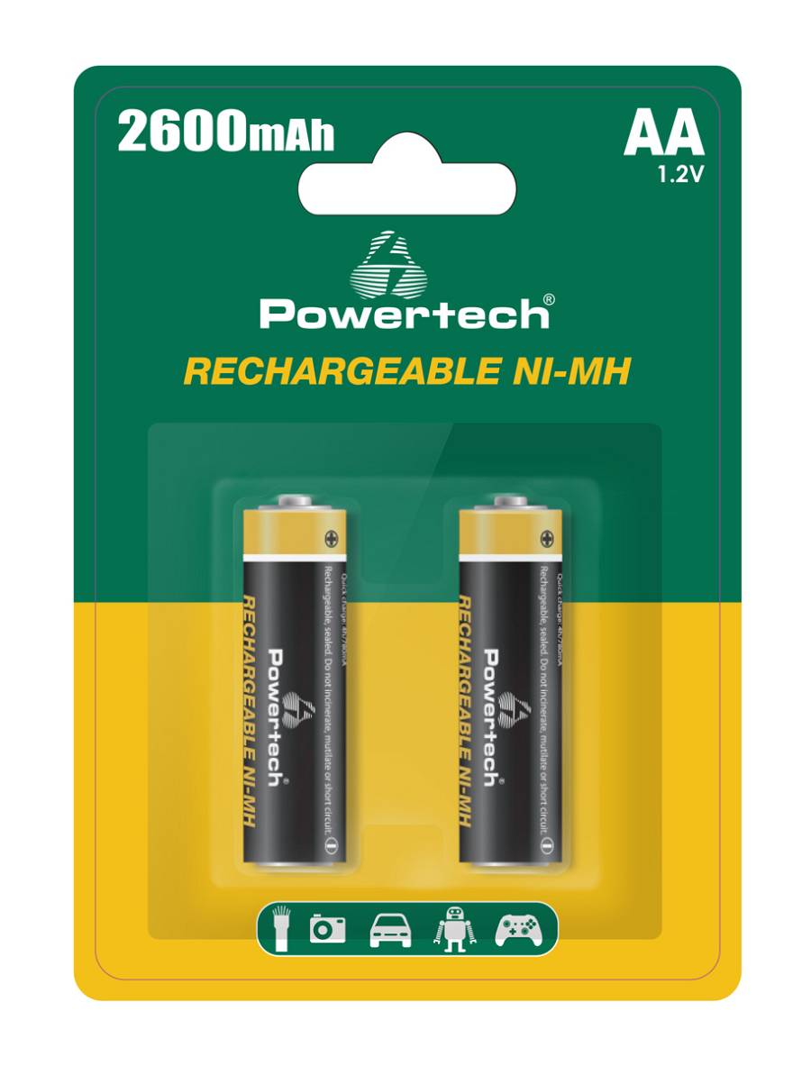 POWERTECH επαναφορτιζόμενες μπαταρίες NI-MH PT-1404, AA, 2600mah, 1.2V, 2τμχ PT-1404