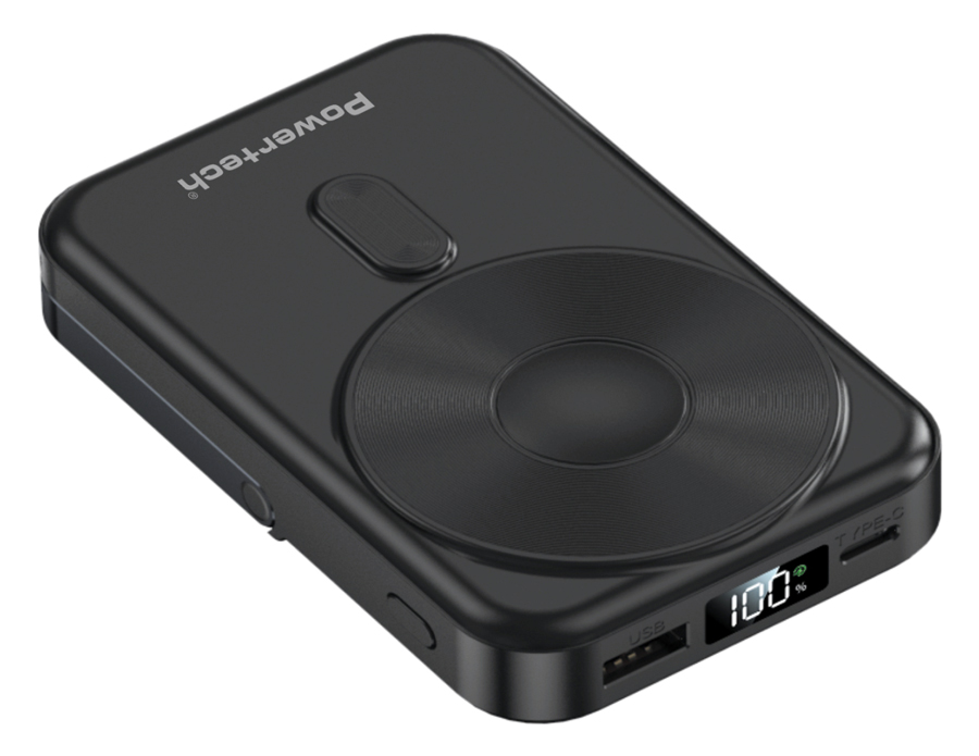 POWERTECH power bank με οθόνη PT-1416, 10000mah, magnetic wireless, 22.5W, μαύρο PT-1416