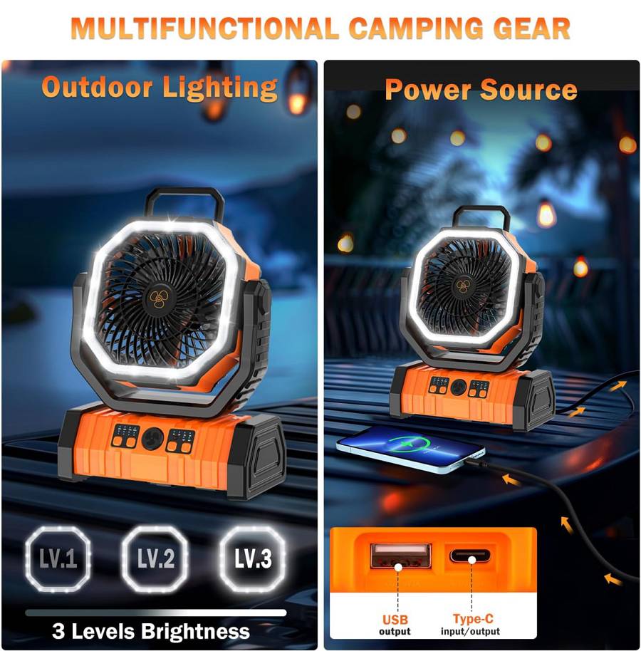 POWERTECH φορητός ανεμιστήρας PT-1430 με χειριστήριο, 20000mAh, πορτοκαλί PT-1430