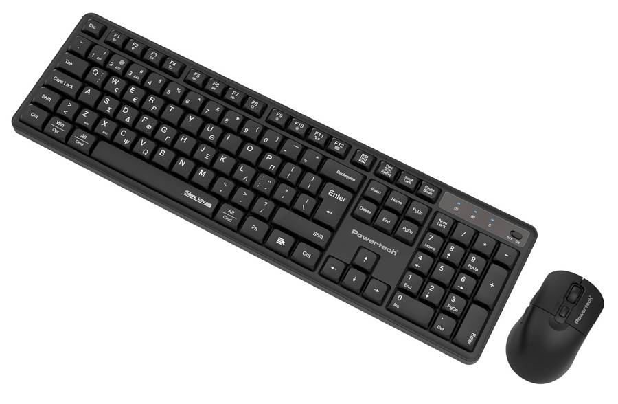 POWERTECH set ασύρματο ποντίκι & πληκτρολόγιο PT-1540, 2.4GHz & Bluetooth, αθόρυβο, μαύρο PT-1540