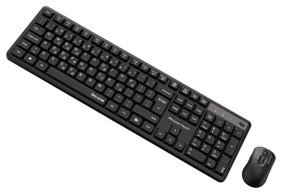 POWERTECH set ασύρματο ποντίκι & πληκτρολόγιο PT-1541, 2.4GHz, αθόρυβο, μαύρο PT-1541