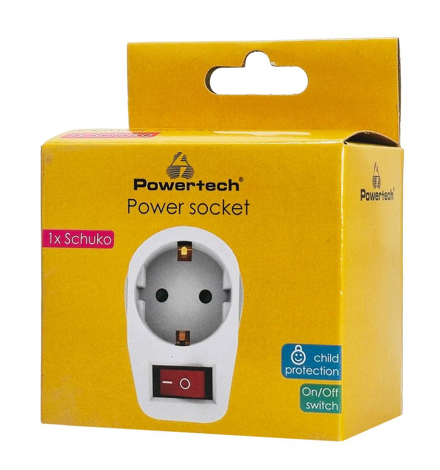 POWERTECH αντάπτορας ρεύματος PT-811, 1x schuko, 16A, λευκός PT-811