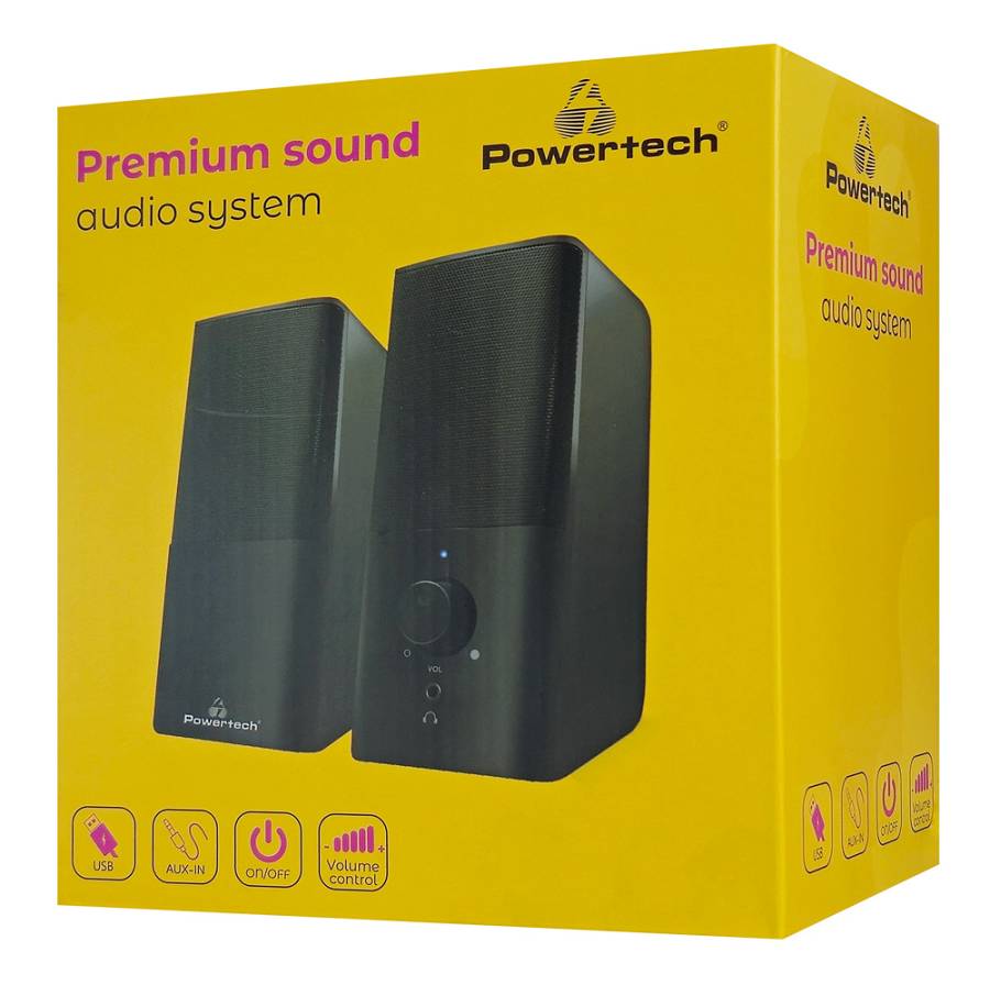 POWERTECH ηχεία Premium sound PT-847, 2x 3W, 3.5mm, μαύρα PT-847