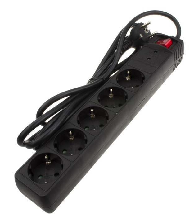 POWERTECH πολύπριζο ασφαλείας PT-883, 5x schuko, 16A, 3m, μαύρο PT-883
