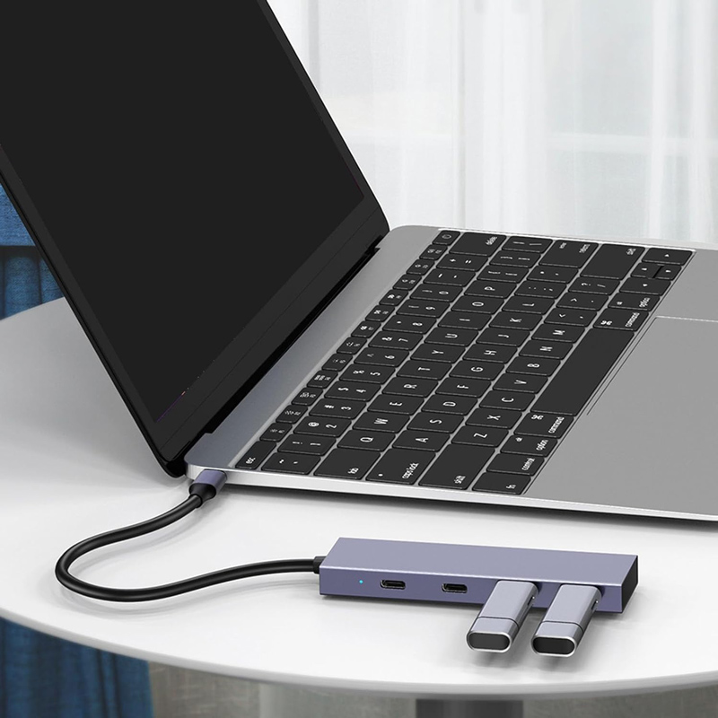 POWERTECH USB hub PTH-110, 4x θυρών, 10Gbps, USB-C σύνδεση, γκρι PTH-110
