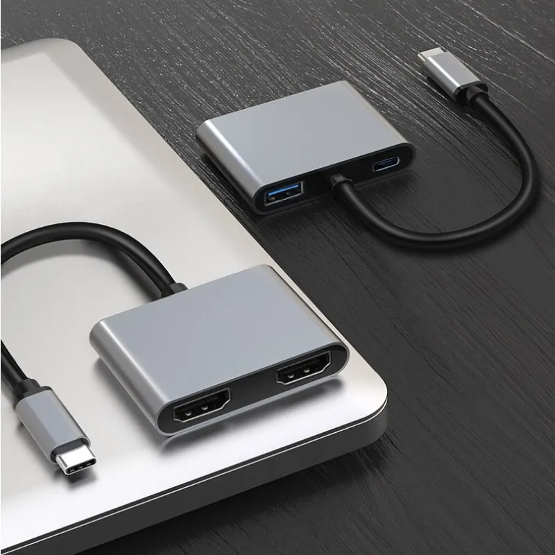 POWERTECH docking station PTH-113, 4 θυρών, USB-C, 4K, 100W, γκρι PTH-113