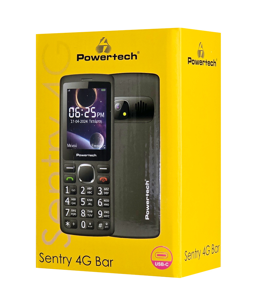 POWERTECH κινητό τηλέφωνο Sentry 4G Bar, 2.4, dual SIM, με κάμερα, μαύρο PTM-36