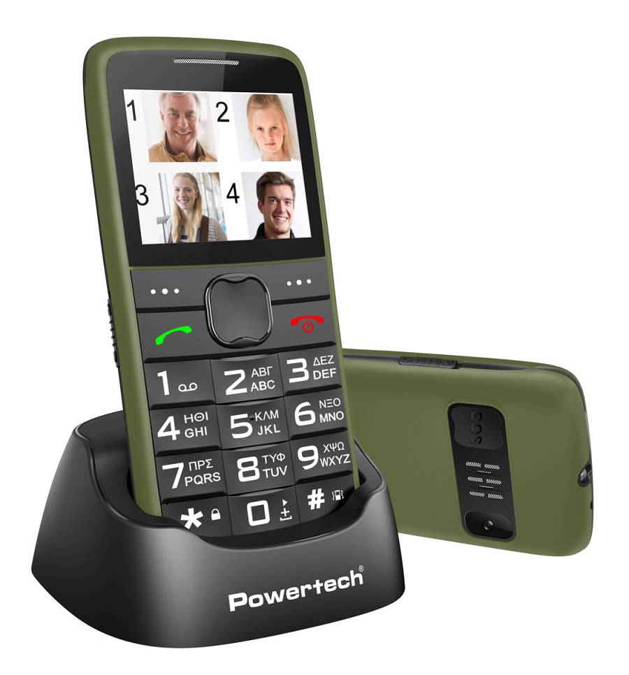 POWERTECH κινητό τηλέφωνο Sentry Eco V2, dual SIM, πλήκτρο SOS, χακί PTM-42