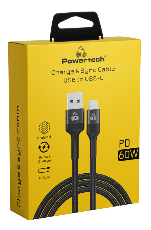 POWERTECH καλώδιο USB σε USB-C PTR-0128, PD 60W, copper, 1m, μαύρο PTR-0128