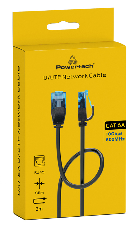 POWERTECH καλώδιο δικτύου PTR-0144 Cat 6a U/UTP, copper, slim, 3m, μαύρο PTR-0144