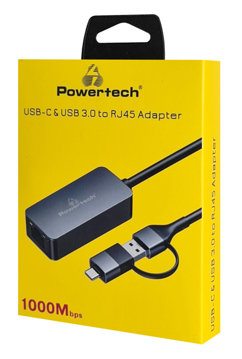 POWERTECH αντάπτορας δικτύου PTR-0149, USB & USB-C, 1000 Mbps, γκρι PTR-0149
