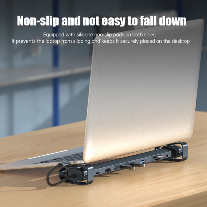 POWERTECH docking station PTR-0152, 10 θυρών, βάση laptop, USB-C, γκρι PTR-0152