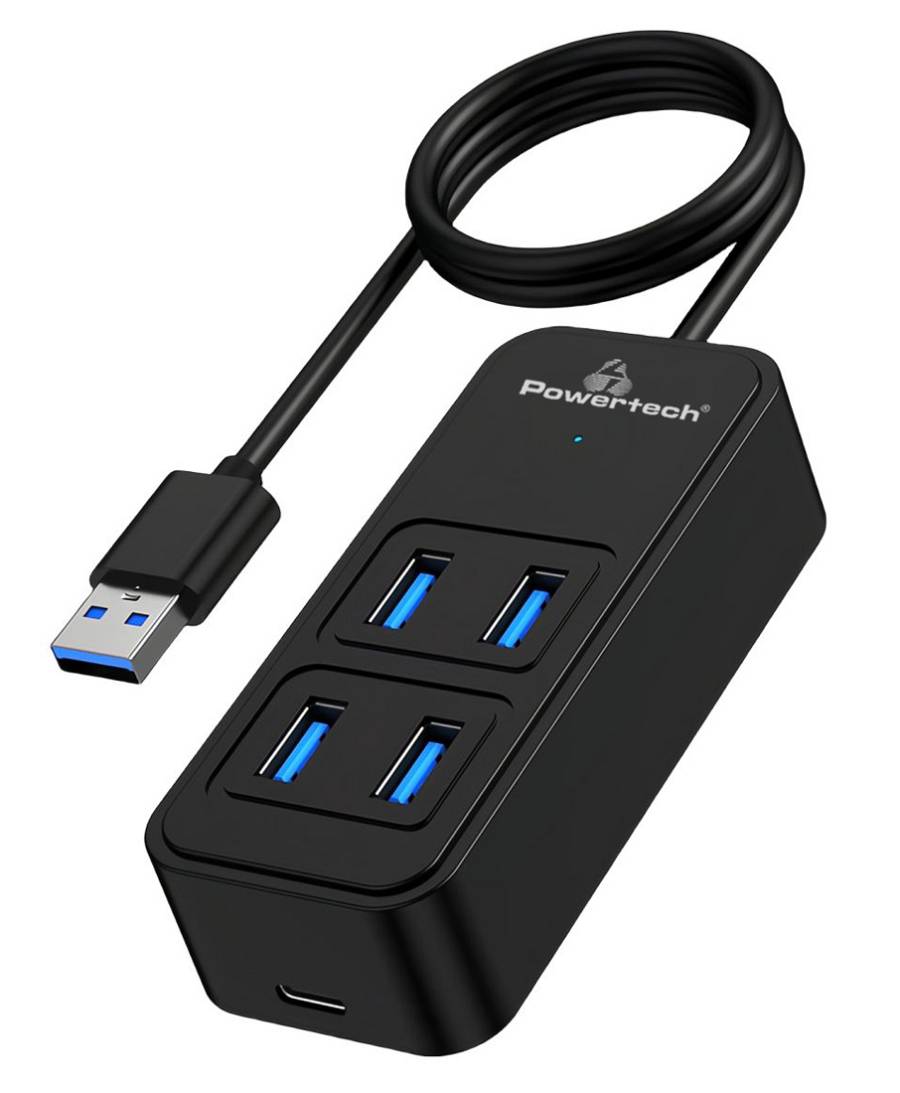 POWERTECH USB 3.2 hub PTR-0157, 4x θυρών, 5Gbps, USB σύνδεση, 1m, μαύρο PTR-0157