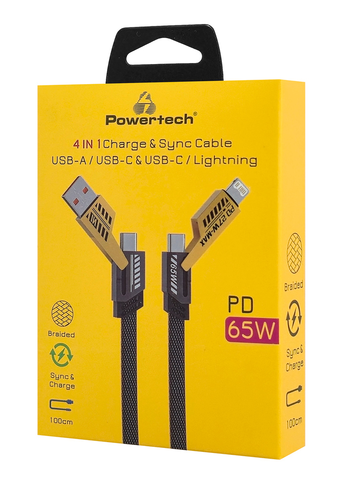POWERTECH καλώδιο USB-C/USB σε USB-C/Lightning PTR-0164, 65W, 480Mbps, 1m, μαύρο PTR-0164