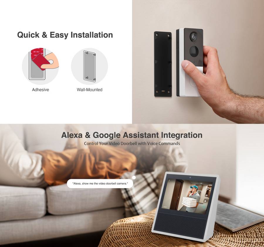 BOTSLAB smart κουδούνι με κάμερα R801, 3MP/2K, WiFi, 5000mAh R801