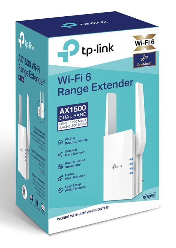 TP-LINK WiFi 6 range extender RE505X, AX1500 dual-band, Ver: 1.0 RE505X