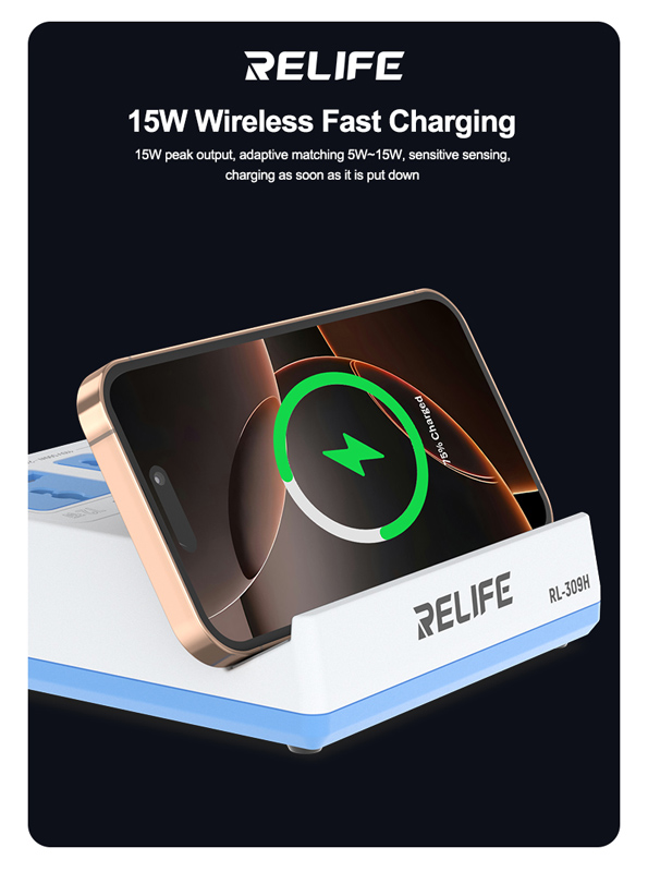 RELIFE σταθμός φόρτισης RL-309H, USB/3x USB-C/3x DC/wireless, 72W, λευκός RL-309H