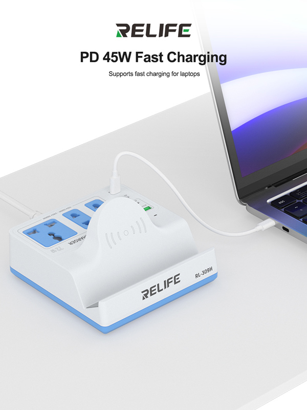 RELIFE σταθμός φόρτισης RL-309H, USB/3x USB-C/3x DC/wireless, 72W, λευκός RL-309H