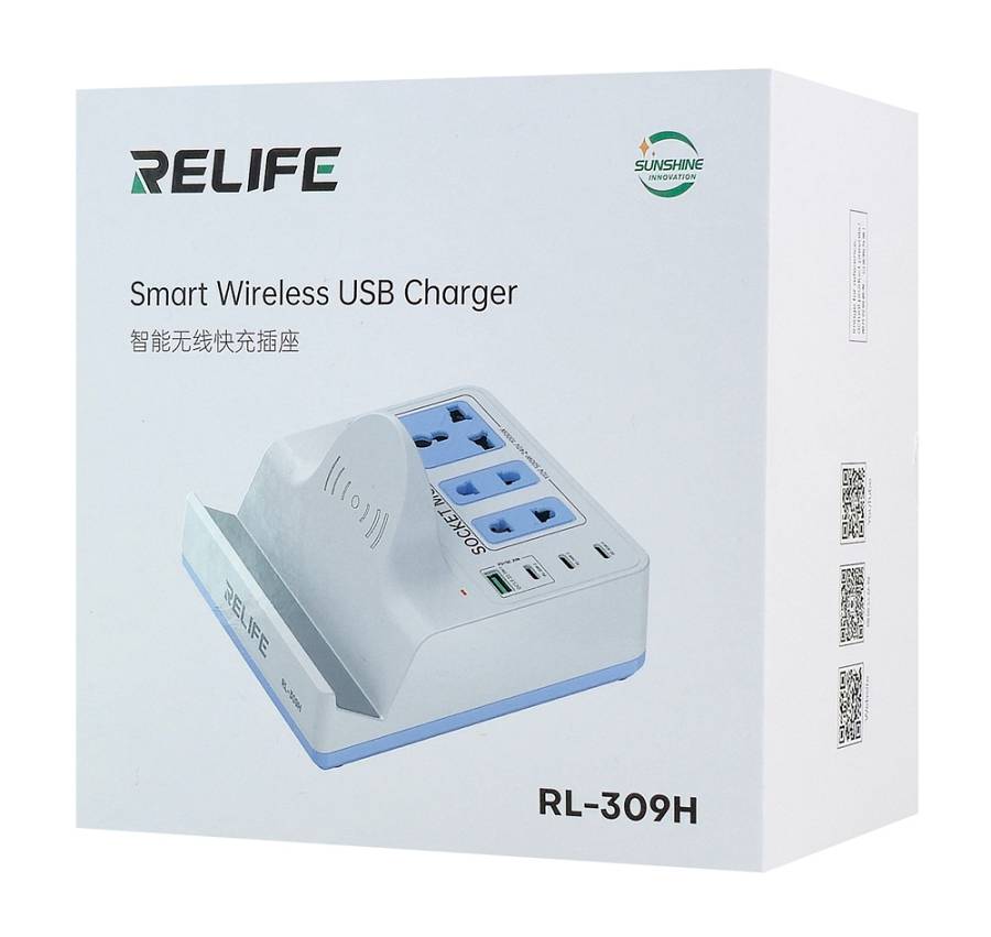 RELIFE σταθμός φόρτισης RL-309H, USB/3x USB-C/3x DC/wireless, 72W, λευκός RL-309H