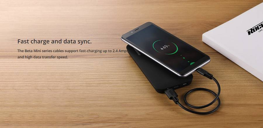 ROCKROSE καλώδιο USB σε Micro USB Beta AM Mini, 2.4A, 30cm, μαύρο RRCS01MM