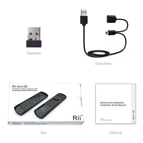 RIITEK τηλεχειριστήριο Mini i25 με πληκτρολόγιο & air mouse, 2.4GHz RT-MWK25