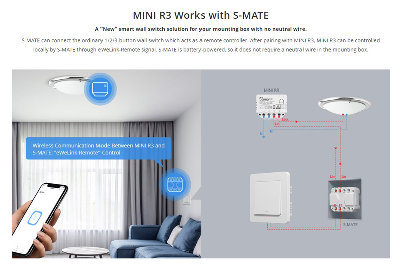 SONOFF smart διακόπτης S-MATE, 3 κανάλια, 16A, λευκός S-MATE