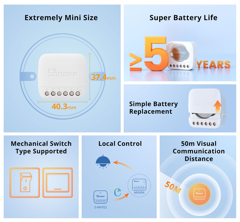 SONOFF smart διακόπτης S-MATE2, 3 κανάλια, μπαταρίας, λευκός S-MATE2