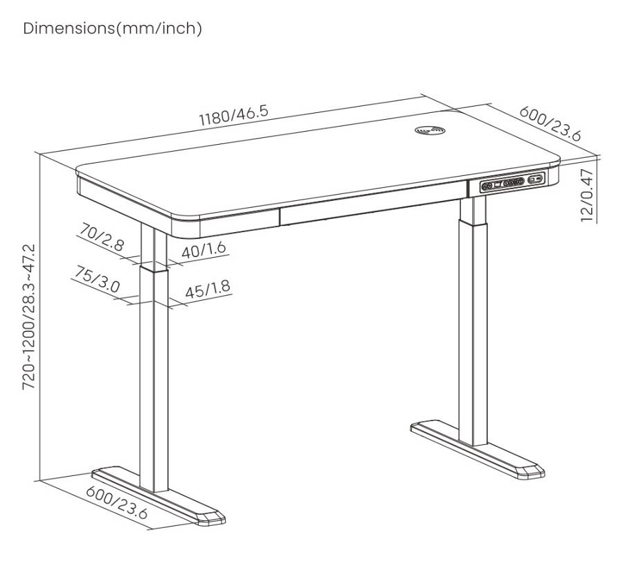 BRATECK ηλεκτρικό γραφείο S08-22DSWW με συρτάρι, 118x60x72~120cm, λευκό S08-22DSWW-WH