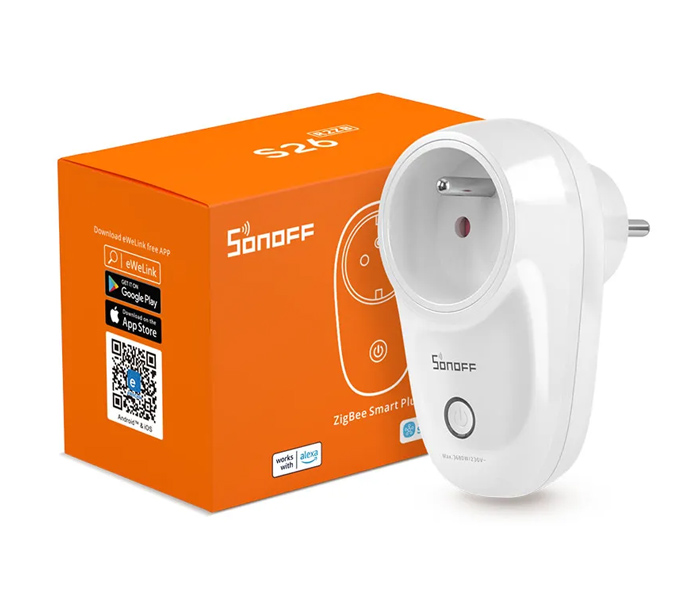 SONOFF smart αντάπτορας ρεύματος S26R2ZBTPF μονός, ZigBee, 4000W, λευκός S26R2ZBTPF