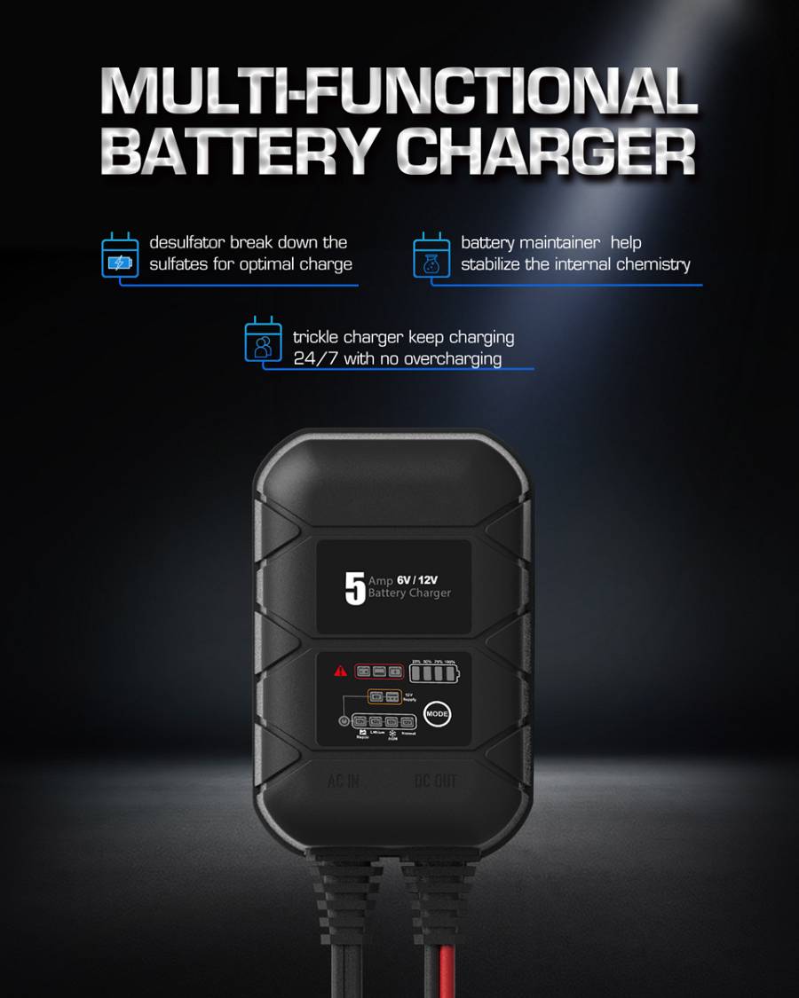 BYGD φορτιστής & συντηρητής μπαταρίας αυτοκινήτου S5000, 6V/2A 12V/5A S5000